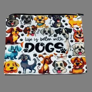 Life Is Better With Dogs Zipper Pouch – Cute Cartoon Dog Print Bag